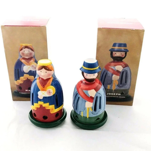 Villeroy & Boch Christmas Candle Holder Lot 2 Mary & Joseph Christian Na… - Picture 2 of 9
